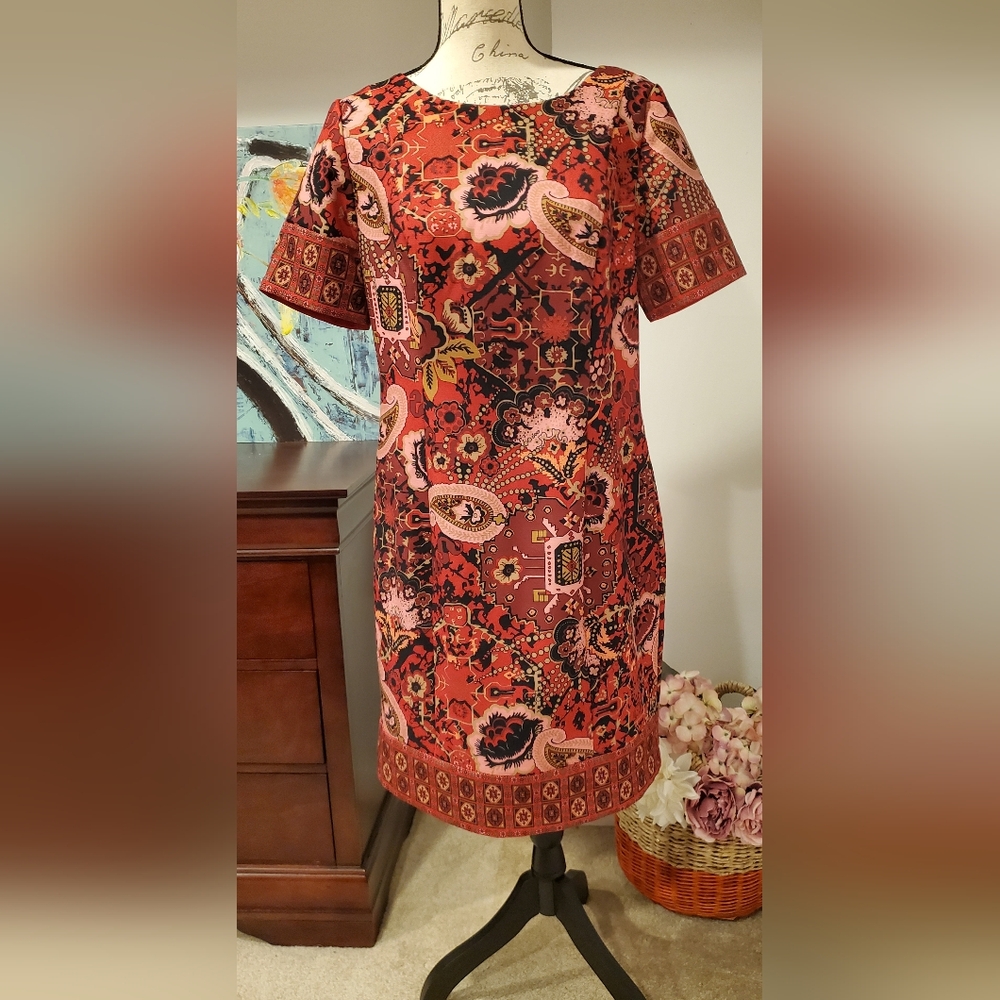 TALBOT WOMEN'S SHORT SLEEVE RED,PINK,BLACK BOHEMIAN PRINT, SIZE 12P.
